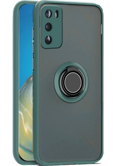 Huawei P30 Pro Uyumlu Kılıf Yüzüklü Standlı Extra Darbe Koruma Sert Silikon Kapak - Yeşil Yeşil