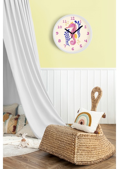 Denizatı Modern Duvar Saati - 35cm - Önü Camlı Beyaz Kasa - Sessiz Mekanizma Beyaz