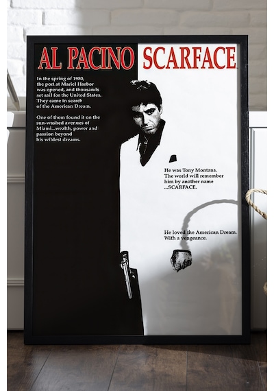 Scarface Siyah Ahşap Çerçeveli Poster, Dekoratif Film Duvar Tablosu