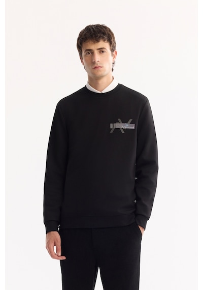 Avva Erkek Siyah Bisiklet Yaka Pamuklu Bi-stretch Baskılı Regular Fit Sweatshirt A52y1260