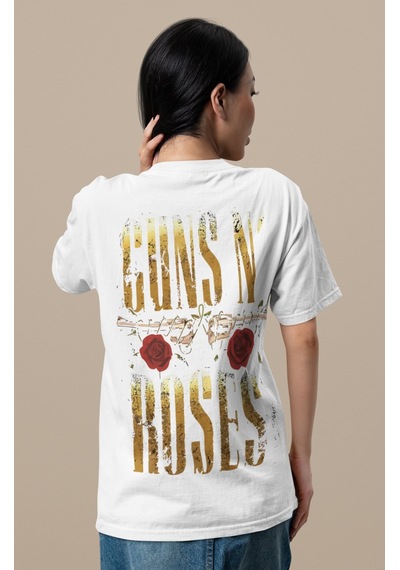 Sevbano Tasarım Guns N' Roses Rock Metal Müzik Grubu Sırt Baskılı Unisex Beyaz