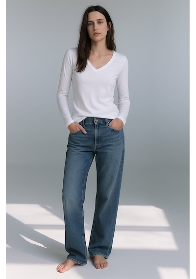 Ltb Uzun Kollu V Yaka Basic Beyaz Sweatshırt Beyaz L