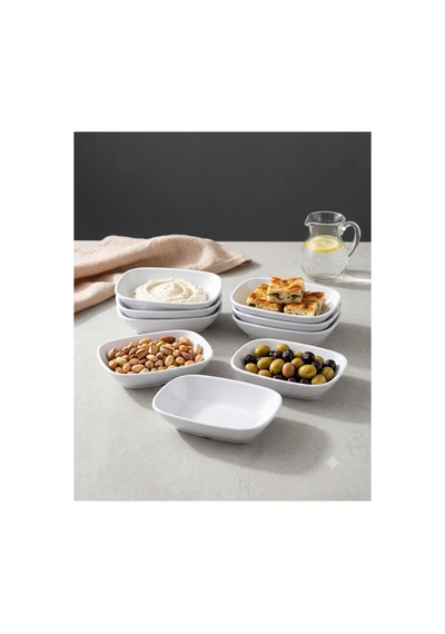 6 Lı %100 Kırılmaz Melamin Kare Çerezlik & Meze Tabağı 14x10 Cm - Derinlik 3 Cm - Beyaz Beyaz