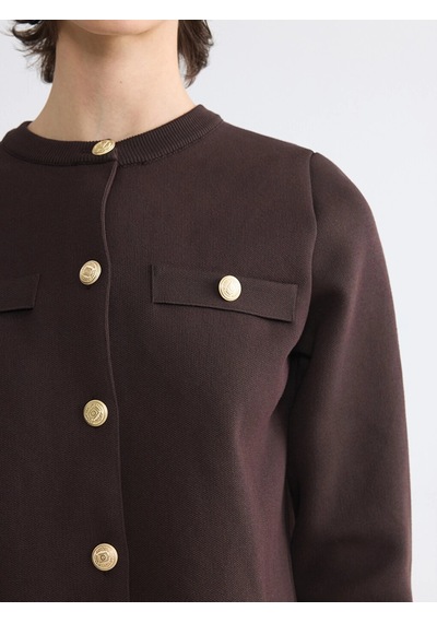 LC Waikiki Lcw Everyday Kahverengi Bisiklet Yaka Kadın Triko Hırka Dark Brown