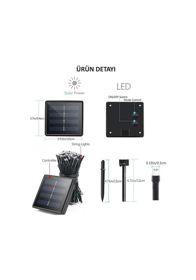 Technosmart Solar 100 Ledli 12 Metre Bahçe Aydınlatma Dekorasyon Güneş Enerjili Led Sarı Işık Diğer
