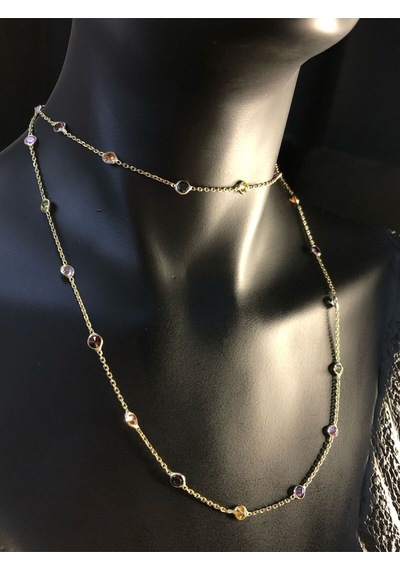 Vog Mix Renkli Zirconia Taşlı Uzun Boy 70 Cm Gold Renk 925 Ayar Gümüş Kolye