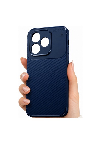 Honor 600 Lite Uyumlu Karbon Tasarım Silikon Telefon Kılıfı Ve Temperli Cam Ekran Koruyucu Lacivert