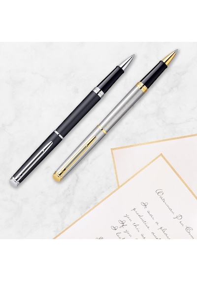 Waterman Hemisphere Mat Siyah Altın Tasarımlı Roller Kalem, Ince Çok Renkli