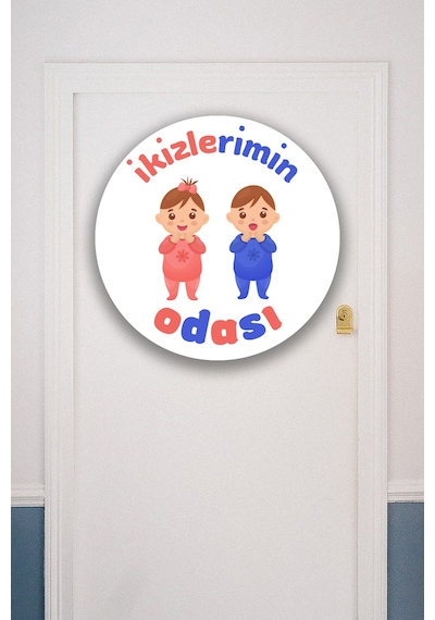 Ikiz Kız Erkek Çocuk Odası Tablo Modeli, Ahşap Kapı Duvar Süsü, Ikiz Bebek Ev Dekorasyonu