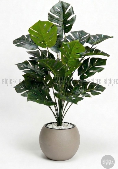 Biçiçek Yapay Monstera Deve Tabani Bi̇tki̇si̇ 65 Cm Mocha Küre Saksıda