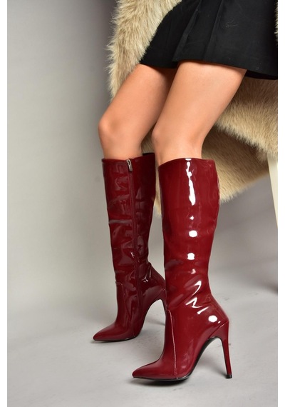 Fox Shoes N372530108 Bordo Rugan İnce Topuklu Sivri Burun Kadın Çizme Bordo-rugan Bordo