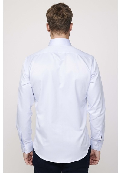 Tudors Modern Slim Fit Düz Saten Pamuklu Erkek Mavi Gömlek-25822-mavi Mavi