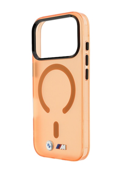 Apple Uyumlu iPhone 18 Pro Uyumlu Kılıf Bmw Lisanslı M-safe Özellikli Metal Buton Buzlu Iml Baskılı Kapak Turuncu