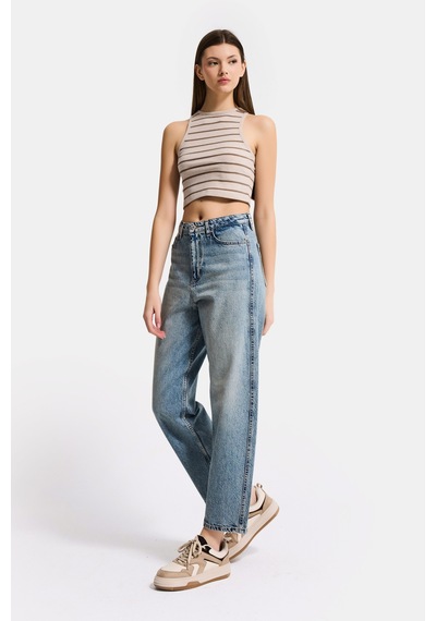 Itsbasic Kadın Kot Rengi 4s6-32 Relax Fit %100 Koton Denim Jean