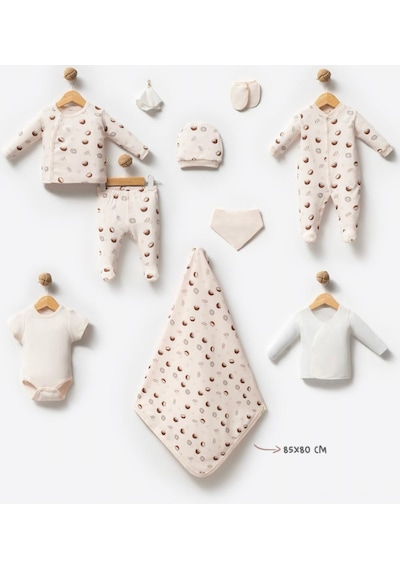 By Bubbles Unisex Desenli 10'lu Hastane Çıkış Seti Ekru Hindistan Cevizi