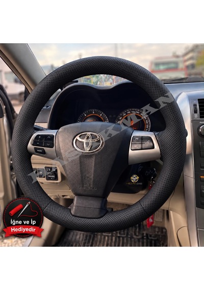 Toyota Auris E150 Dikme Direksiyon Kılıfı Premium Komple Delikli Deri Siyah Dikiş 2006-2012