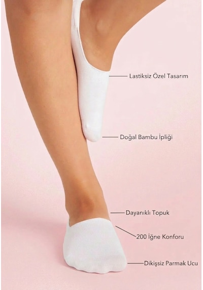 Heren Socks Heren 3'lü Bambu Görünmez Kadın Babet Çorap Beyaz
