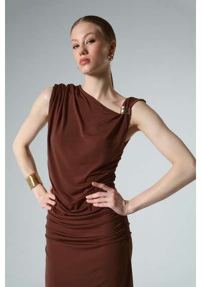 Buly Drape Elbise Kahverengi