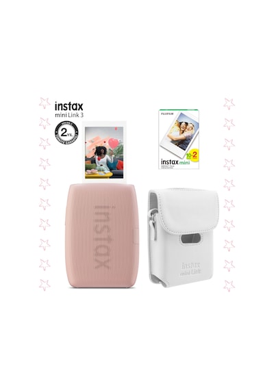 Instax Mini Link 3 Pembe Akıllı Telefon Yazıcısı Beyaz Çanta Ve 20'li Mini Film Pembe