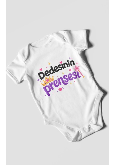 Morivokids Dedesinin Prensesi Kısa Kollu Bebek Body %100 Pamuk Beyaz