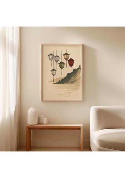 Japon Feneri Posteri Minimalist Oryantal Duvar Sanatı Zen Manzara Dekoratif Baskısı