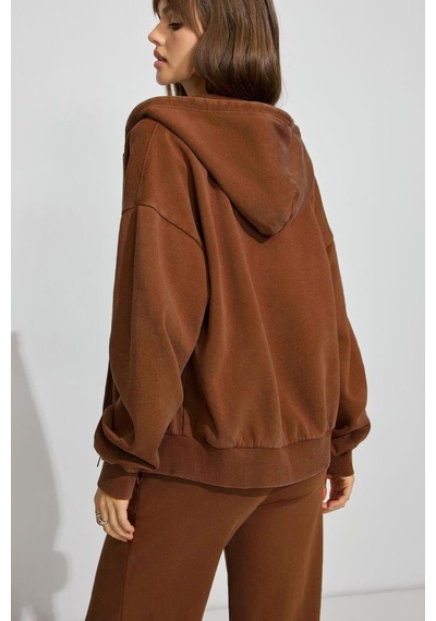 Seeh Kahverengi Fermuarlı Kadın Sweatshirt Sh263 Standart