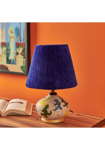 Design Okyanus Mavi Başlıklı Seramik Abajur - Renkli - 40 Cm Çok Renkli