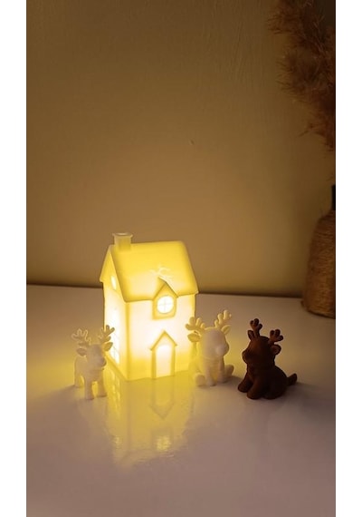 Kış Evleri Mini Geyik Mumluk Noel Yılbaşı Süsü Dekoratif Biblo Tealight Mumluk Seti Mumlar Dahildir