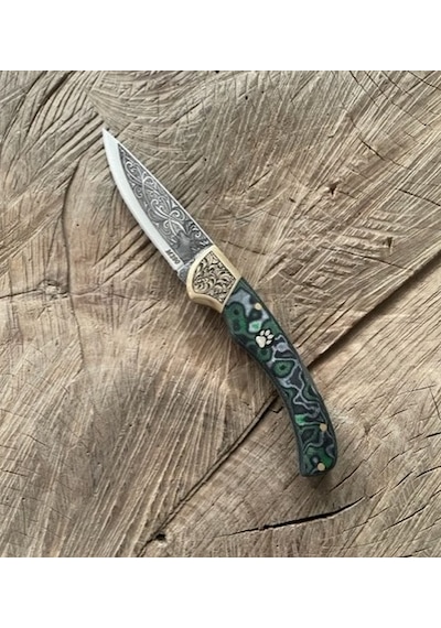 Böhler M390 Çakı Özel Çelik Çakı Cep Çakısı Kamp Çakısı Klipsli Toz Çelik 17cm Mavi Yeşil