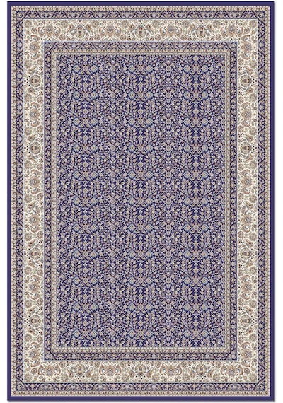 Bespoky Kırmızı Bej Madalyon Desenli Bordür Detaylı Salon Halısı Mavi - Kobalt Mavi - Is006