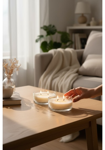 Cam Kasede 13x5 Cm 2 Li Bitkisel Soya Organik Vegan Mum Kokulu Kousuz Tercih Edilebilir Krem