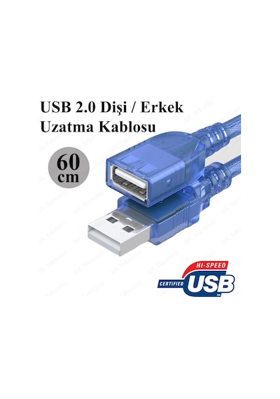 Yüksek Kalite 60Cm Usb 2.0 Dişi/Erkek Uzatma Kablosu