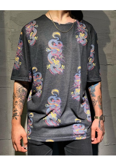 Insane Minds Drogon Desen Baskılı Oversize Tişört Çok Renkli