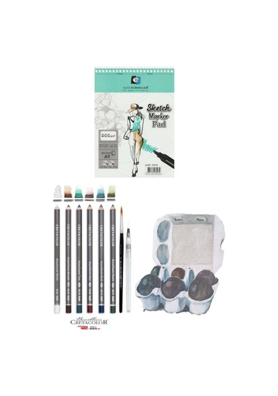 Alex Marker Eskiz Defteri 200gr A5 40yp Cretacolor 6'lı Aquarell Sulandırılabilir Fırçalı Eskiz Set