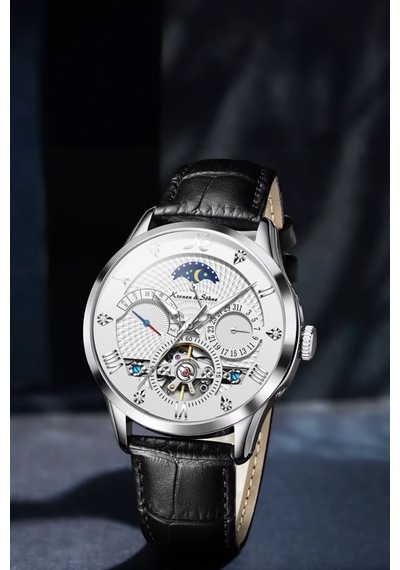 Kronen&söhne Ks4010 Luxury Tourbillon Mekanik Otomatik Erkek Kol Saati Gümüş - Siyah