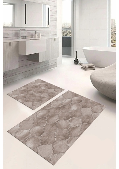Buççin Online Mağaza Dijital Baskılı Yıkanabilir Kaymaz Taban Kupa Desenli Banyo Paspası Klozet Takımı Polyester Kahveren Çok Renkli