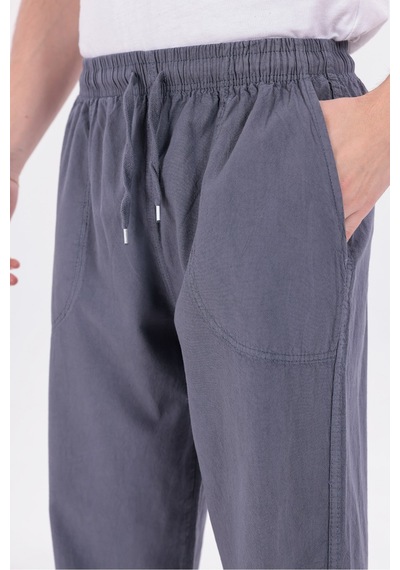 Blayn Jeans Erkek Haki Jogger Pantolon Beli Lastikli Bağcıklı %100 Pamuk Keten Baggy Rahat Günlük Pantolon Antrasit
