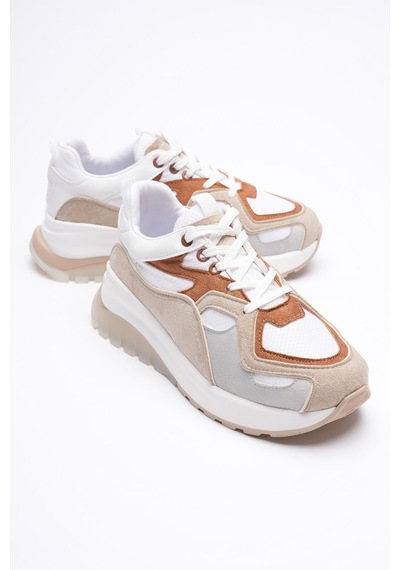 Mubiano Avira Kadın Beyaz Taba Kalın Tabanlı Spor Ayakkabı Sneakers Beyaz