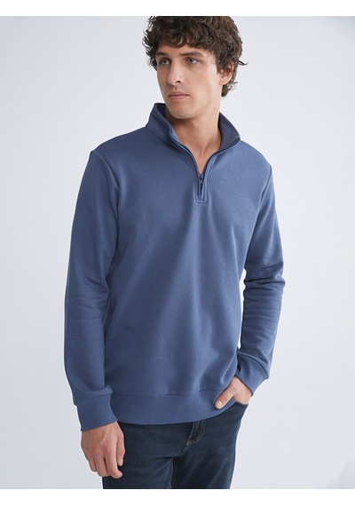 Lcwaıkıkı Classic İndigo Dik Yaka Uzun Kollu Erkek Kalın Sweatshirt