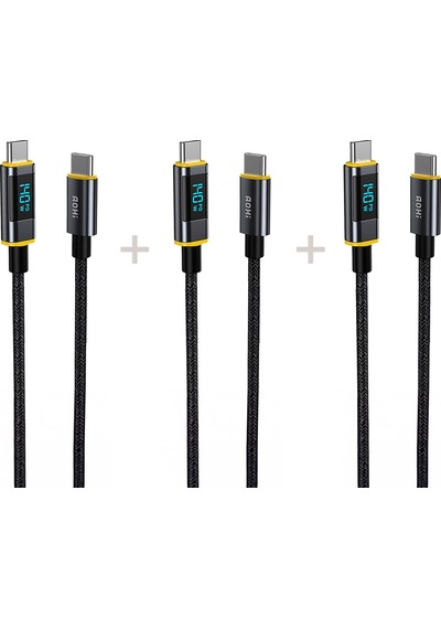 Aohi Magline Type-c To Type-c 1.2m Pd 3.1 480mbps 140w Led Ekranlı Naylon Örgülü Süper Hızlı Şarj/da