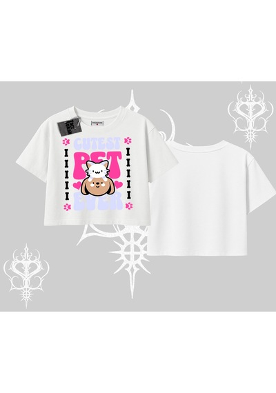 Tarzsokak Best Pet Ever Baskılı Oversize Crop Tshirt Beyaz