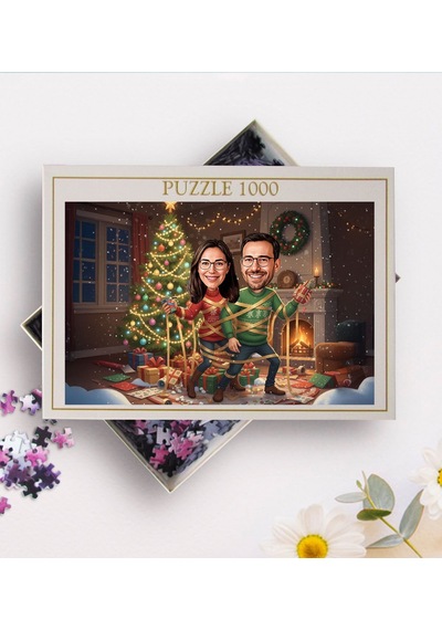 Bk Gift Kişiye Özel Sevgili Yılbaşı Karikatür Tasarımlı 1000 Parça Profesyonel Puzzle-2, 1000 Puzzle, Yeni Yıl Hediyesi, Yılbaşı Hediyesi Kobitmeyenco