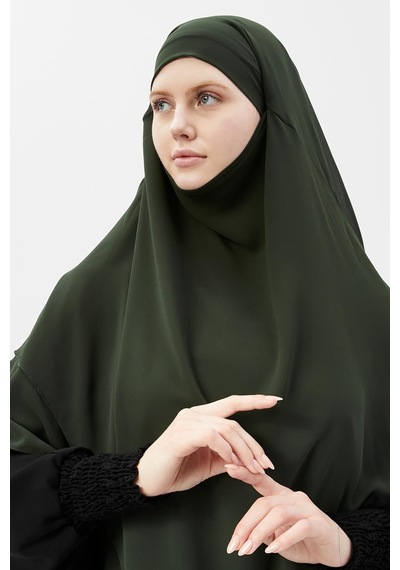 Altobeh Hazır Pratik Şifon Üç Katlı Peçeli Üçgen Hac Umre Şalı Sufle Hijab Nikap Haki