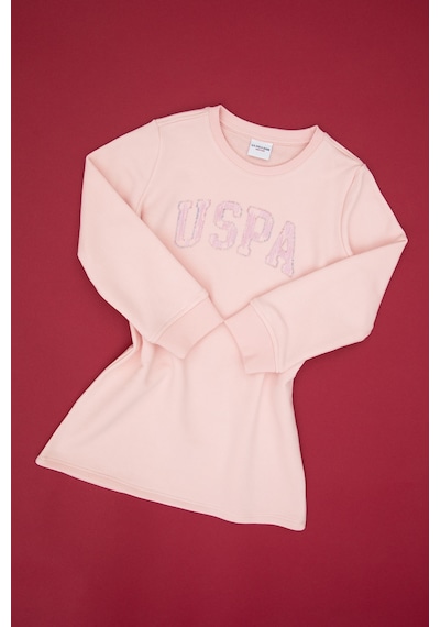 U.S. Polo Assn. Kız Çocuk Toz Pembe Payet İşlemeli Sweat Örme Elbise 50315624-VR050