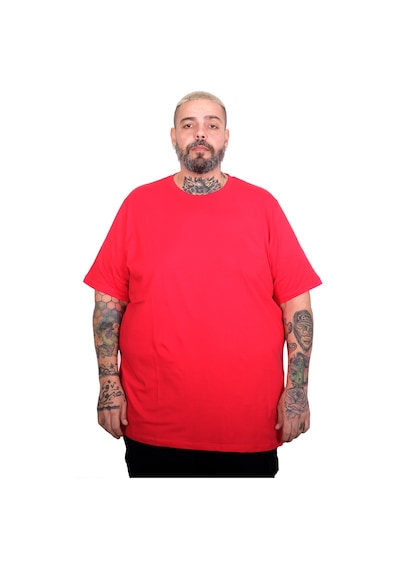 Mode Xl Büyük Beden Erkek Basic Bisiklet Yaka T-shirt 20031 Kırmızı Kırmızı