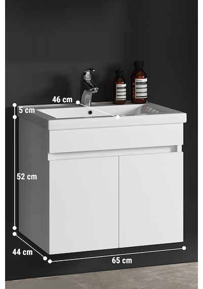 Çiğdem 65 Cm Beyaz Balon Mdf Seramik Lavabolu Asma Banyo Alt Dolabı Çiğdem 65 Cm Beyaz Balon Mdf Seramik Lavabolu Asma Banyo Alt Dolabı