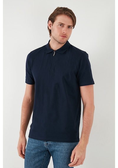 Buratti  Pamuklu Regular Fit Yarım Fermuarlı Erkek Polo Yaka T Shirt 5902972 Indigo