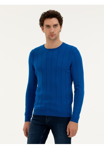 Cacharel Sax Regular Fit Bisiklet Yaka Triko Kazak Mavi