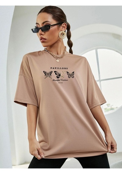 Unisex Kelebek Baskılı Oversize T-shirt 001
