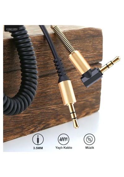 Tüm Cihazlarla Uyumlu Siyah Altın Uçlu Araç Müzik Ses Kablosu Stereo Aux Kablo 1 Mt - 3.5mm